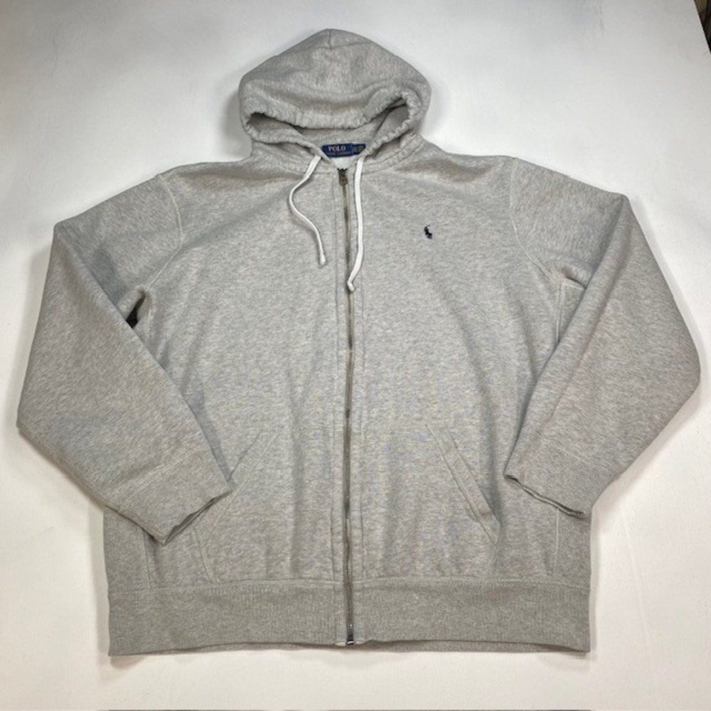 Polo Ralph Lauren Mens XXL Heather Grey Full Zip Waffle Lined Hoodie Pony Logo
